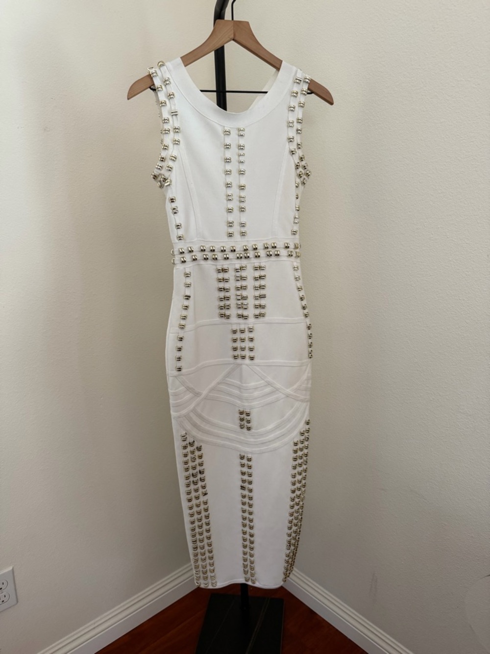 White Studded Bodycon Midi Dress - Picture 5 of 12